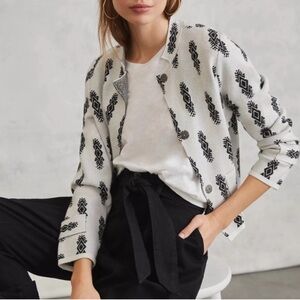 Pilcro and the Letterpress Ivory Cardigan with Black Geometric Pattern